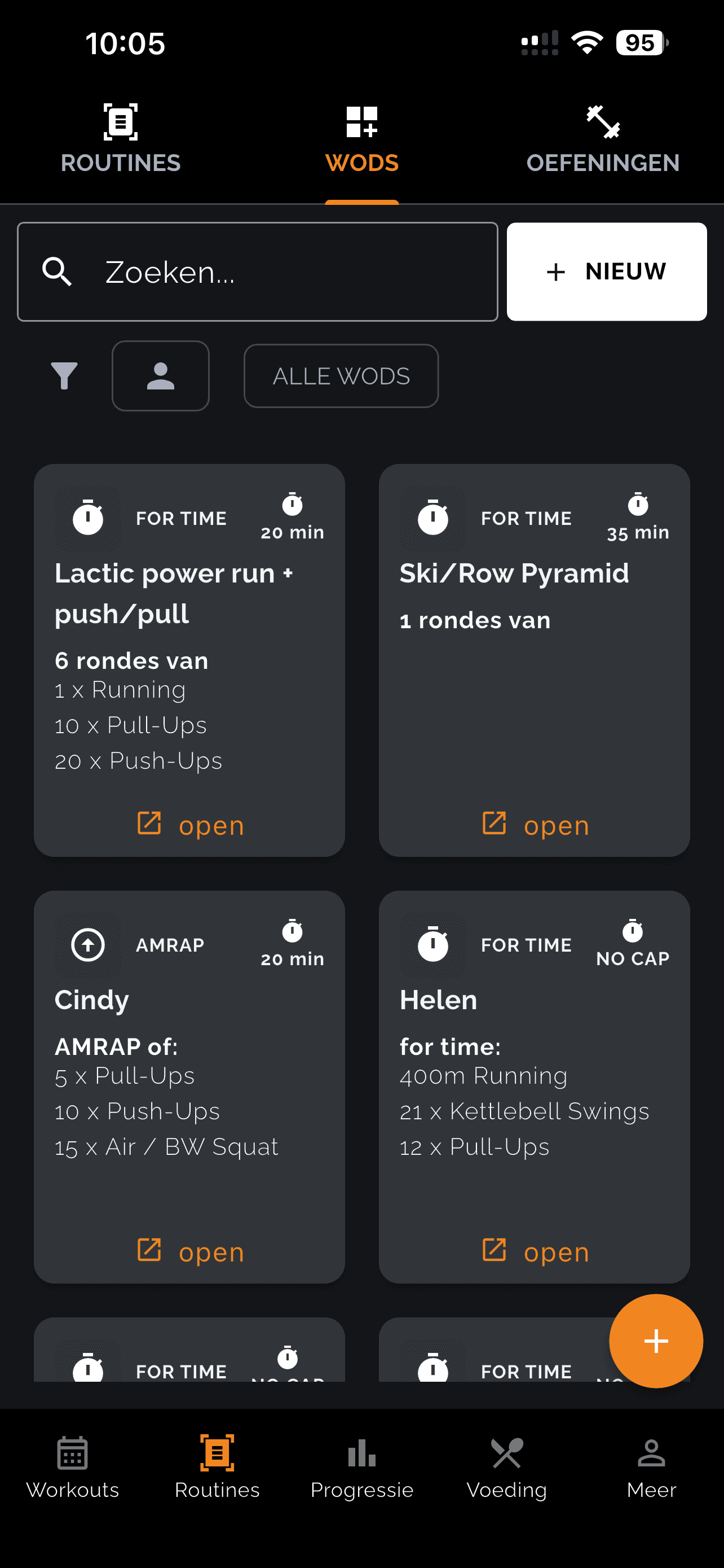 Gainz progressie in 1RM, 3RM, 5RM en benchmark WODs